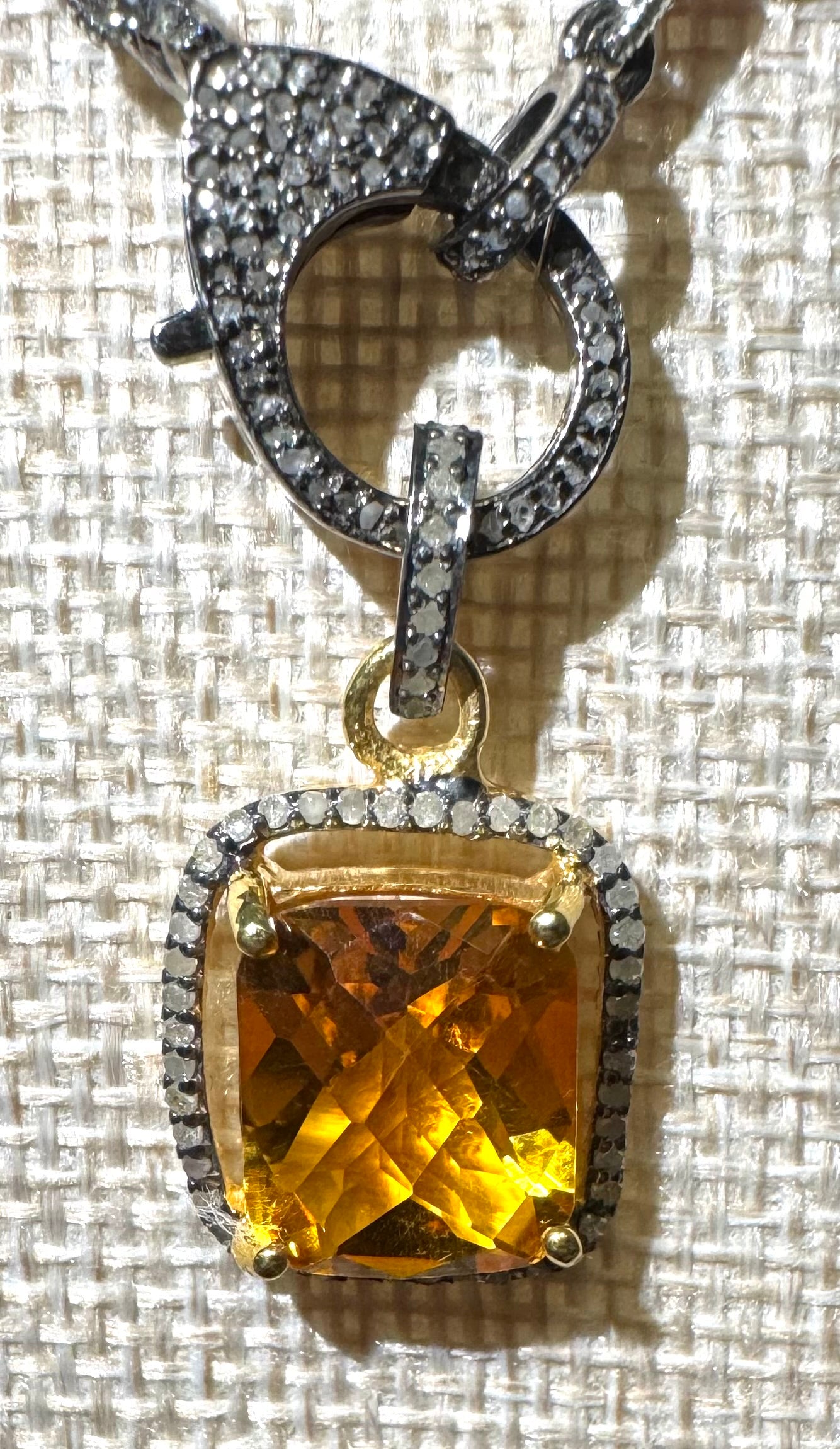 Citrine Sterling Diamond Pendant