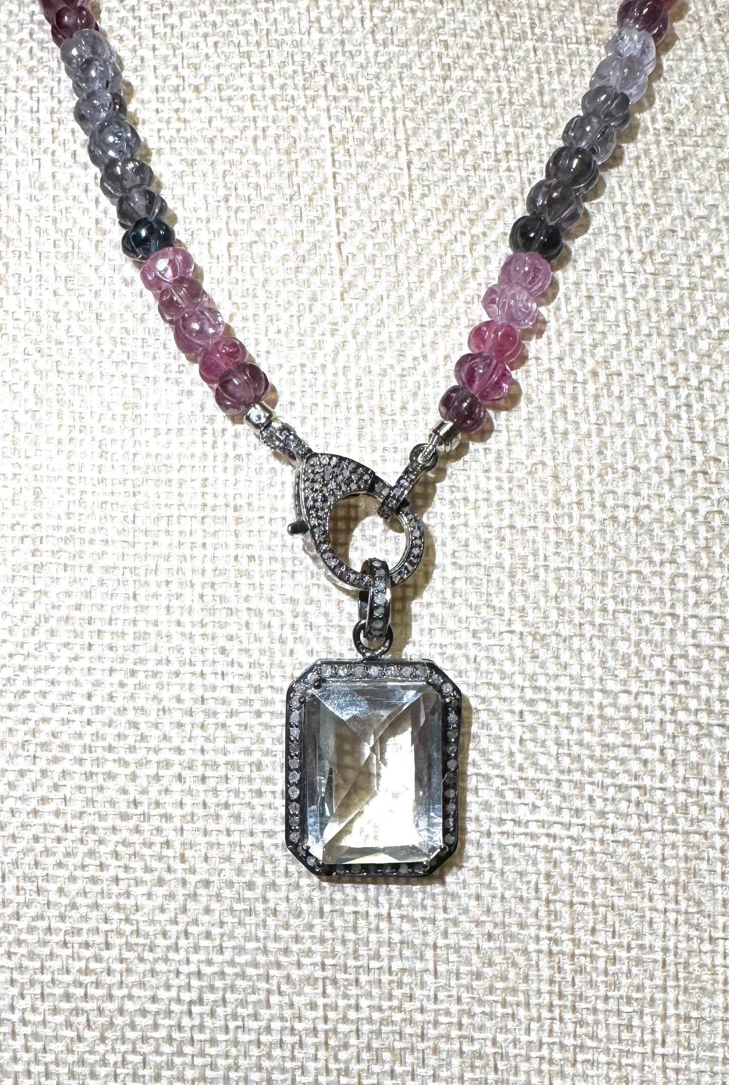 Crystal Quartz Sterling Silver Diamond Pave Pendant