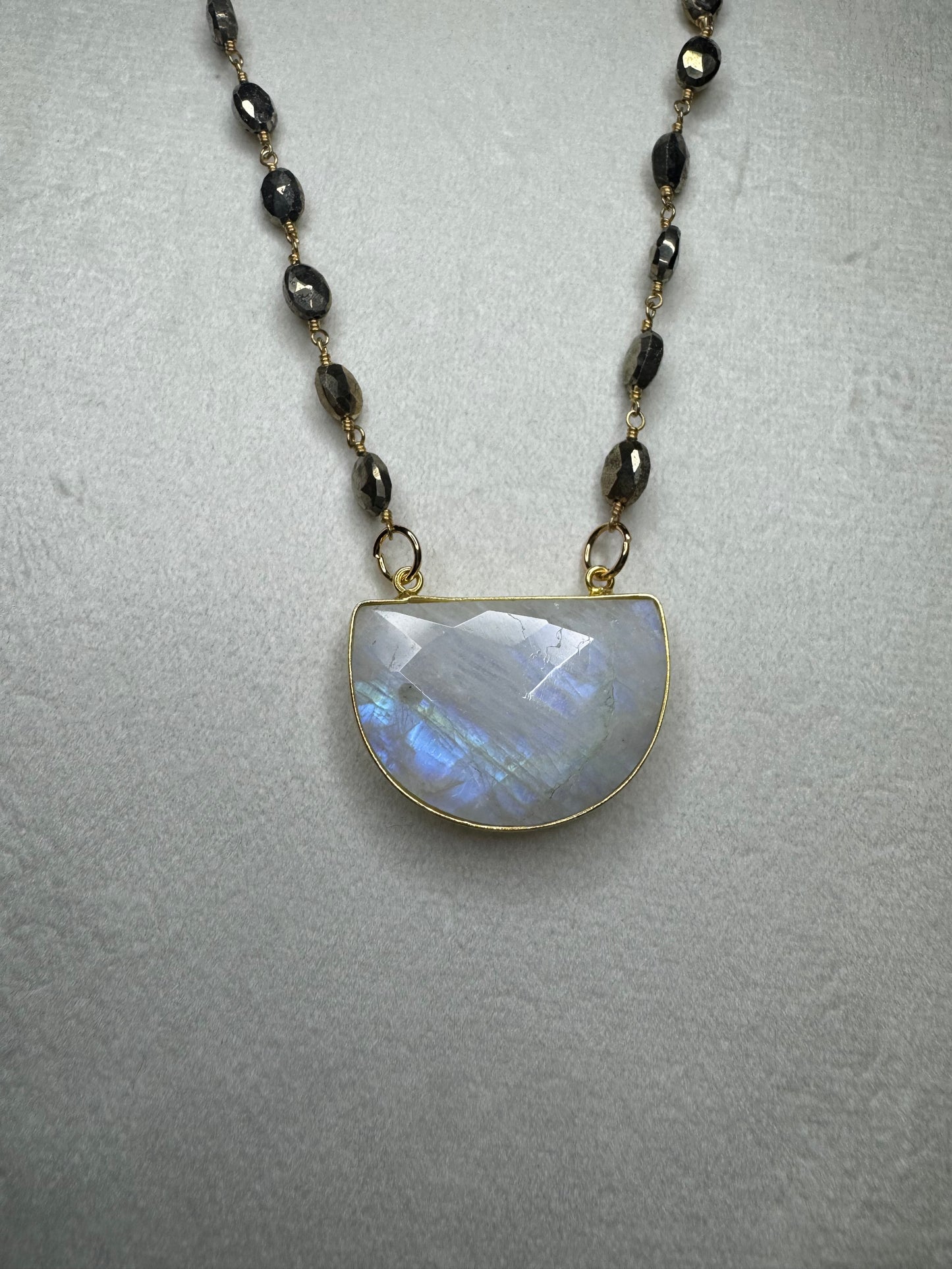 Half Moon Necklace with Pyrite Candy
