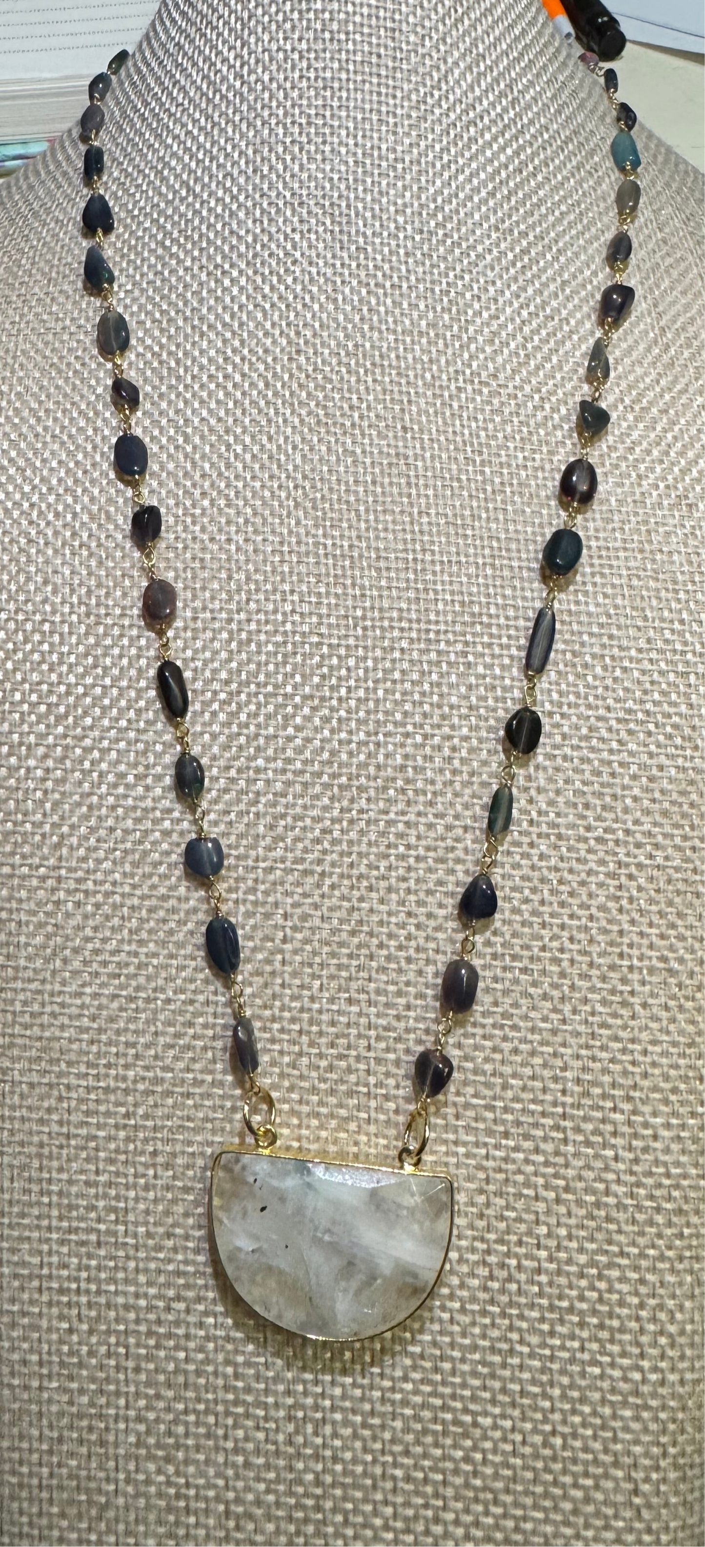 Half Moon Necklace with Black Opal Candy