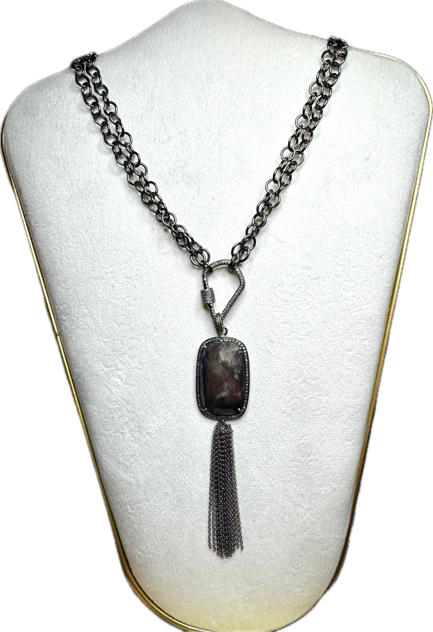 Gunmetal Chain with Pave Diamond Sterling Carabiner