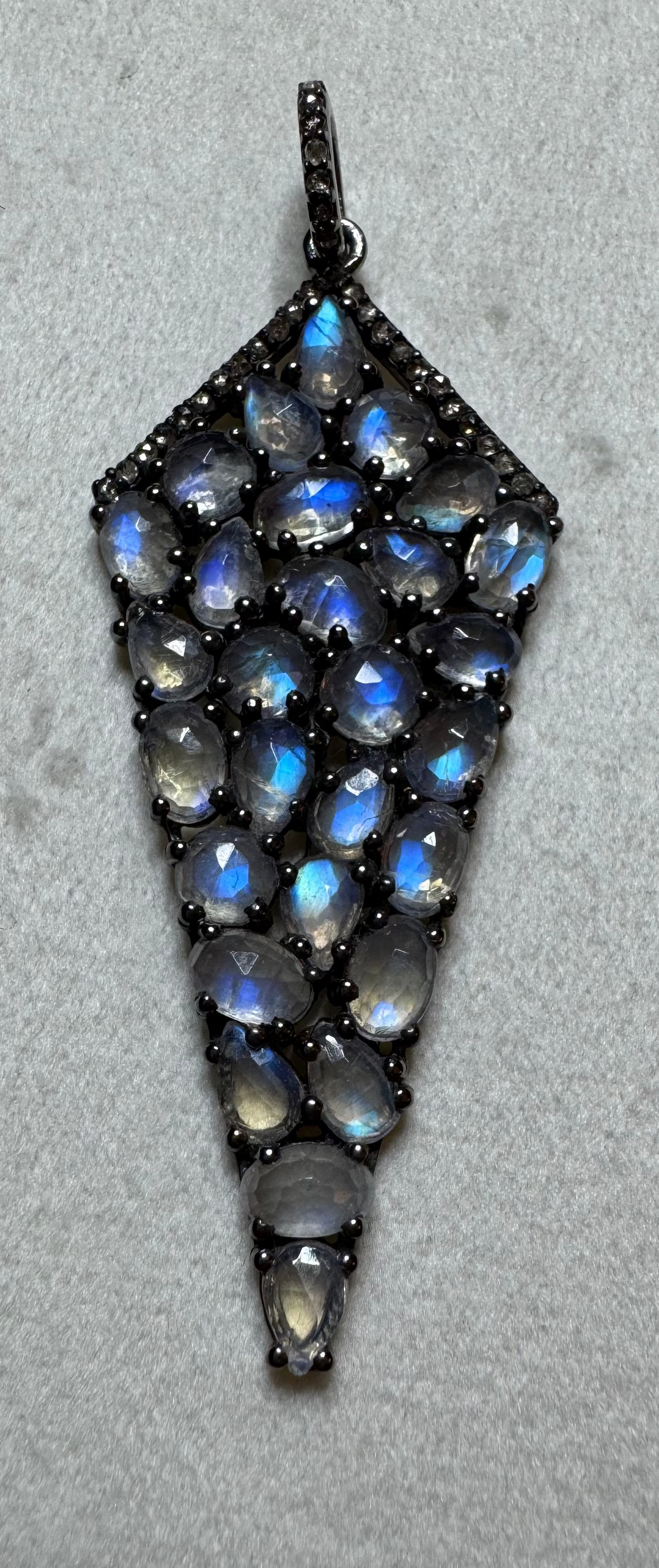 Slaying Dragons Moonstone and Diamond Shield Pendant