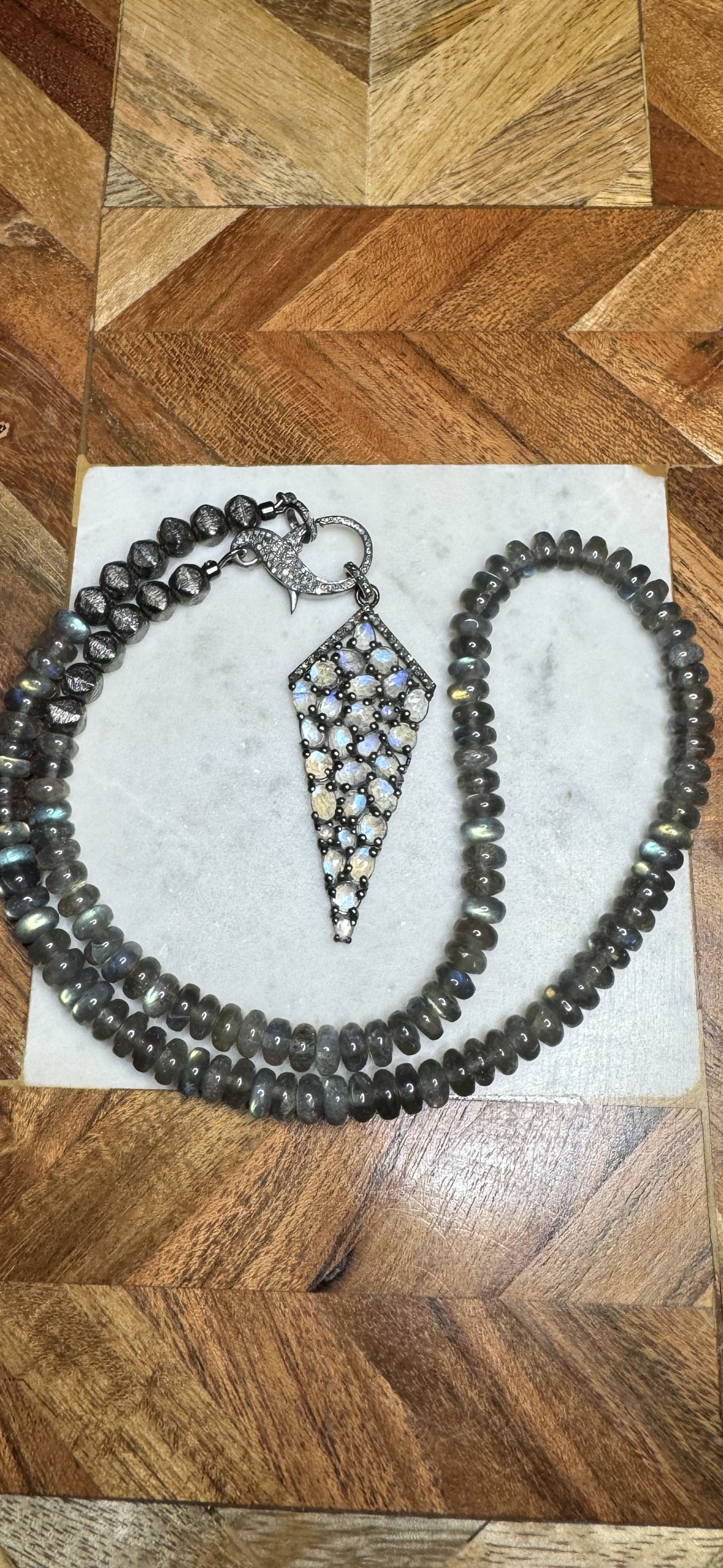 Moonstone & Diamond Shield Pendant