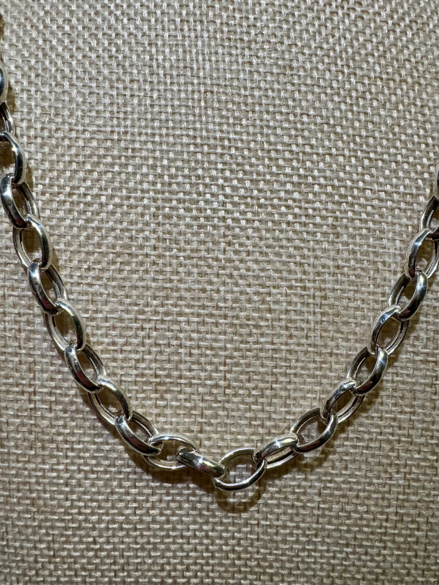 Sterling Silver Oval Necklace with Diamond Clasp