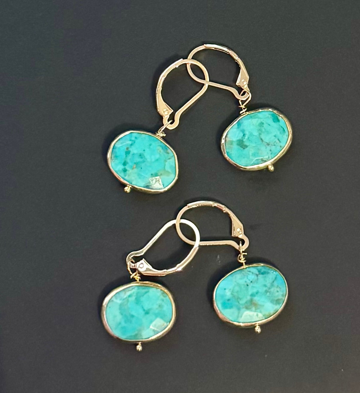 Turquoise Ovals in Gold Bezel Earrings