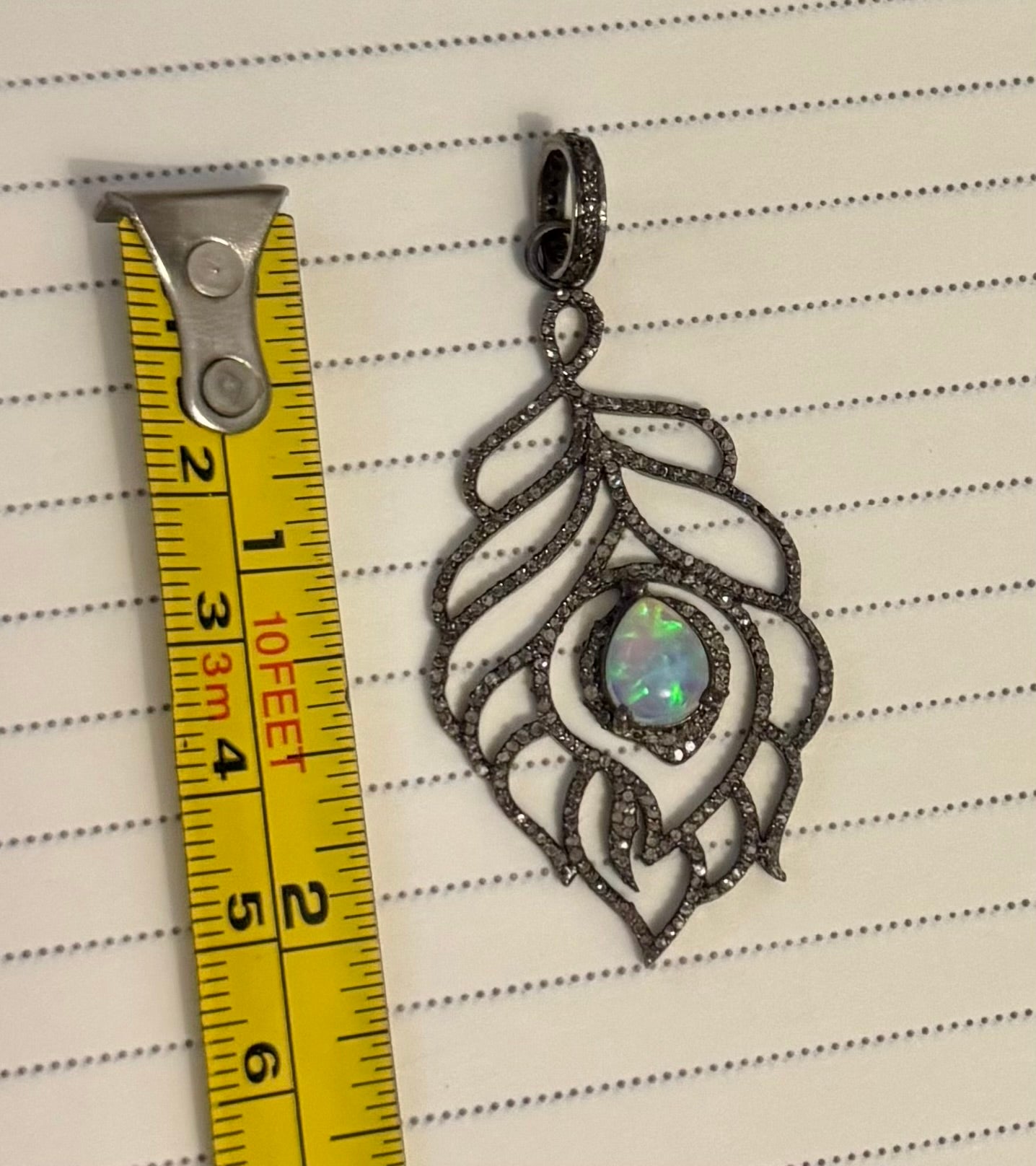 Sterling, Diamond & Opal Feather Pendant