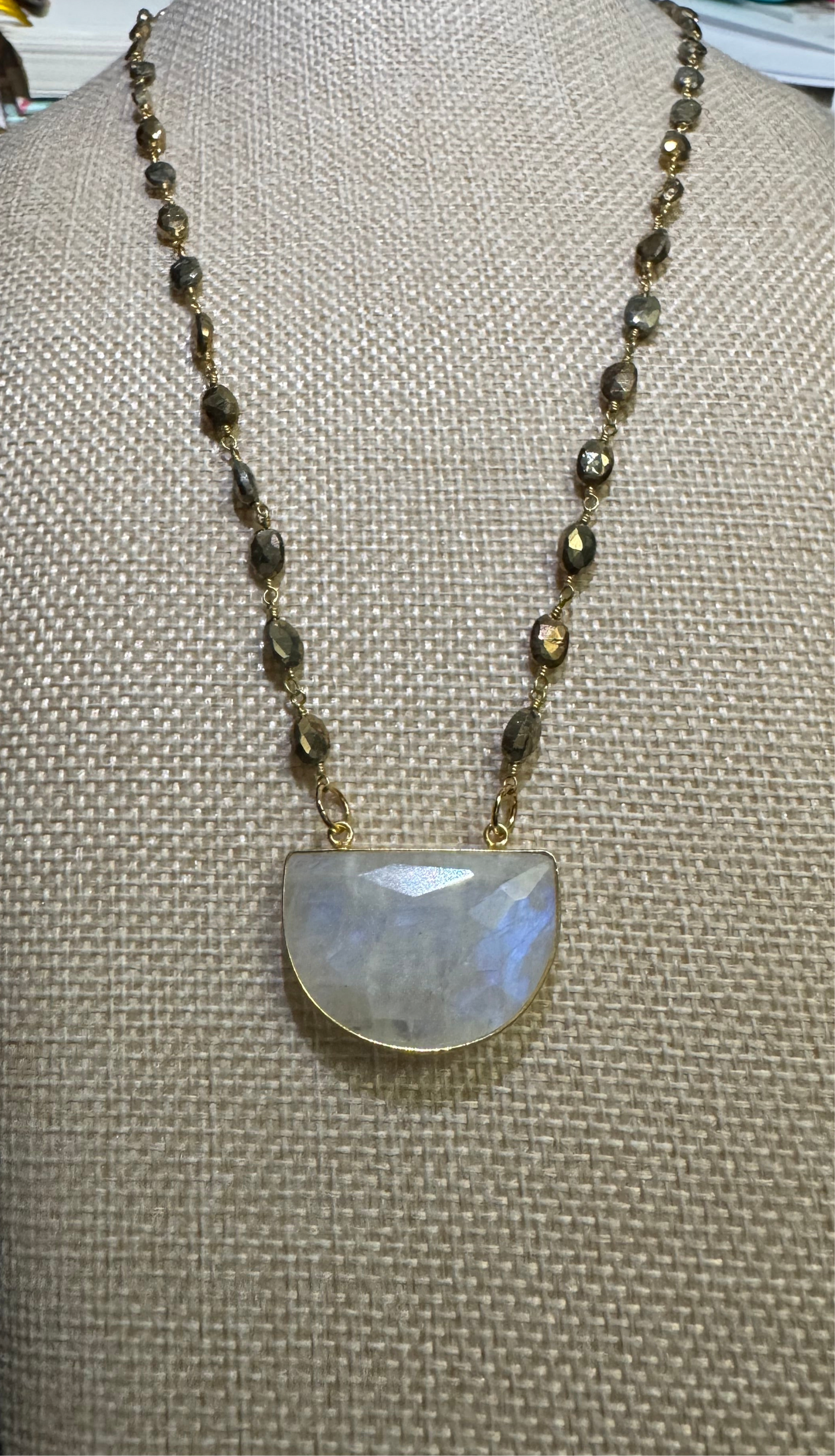 Half Moon Necklace with Pyrite Candy