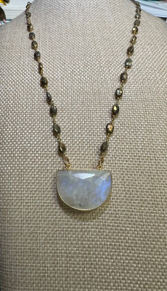 Half Moon Necklace with Pyrite Candy