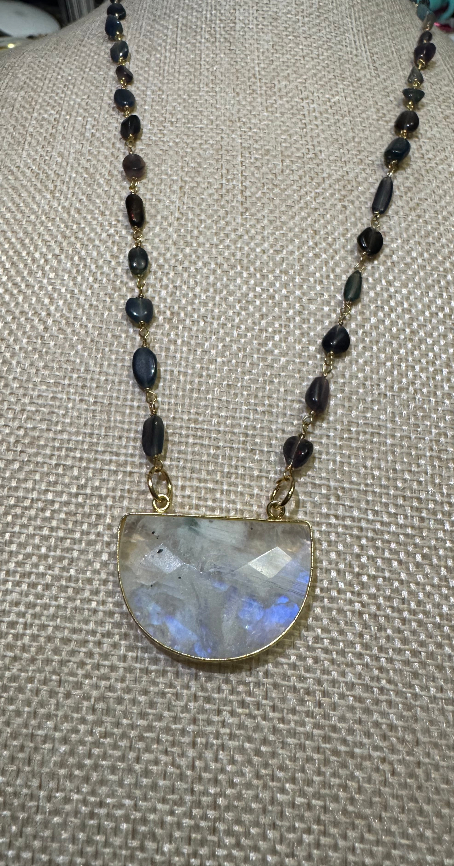 Half Moon Necklace with Black Opal Candy