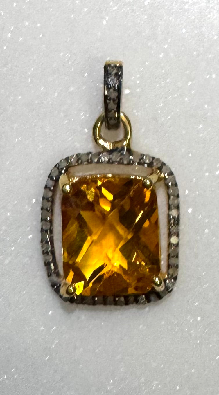 Citrine Sterling Diamond Pendant