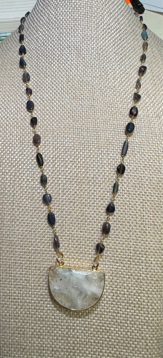Half Moon Necklace with Black Opal Candy