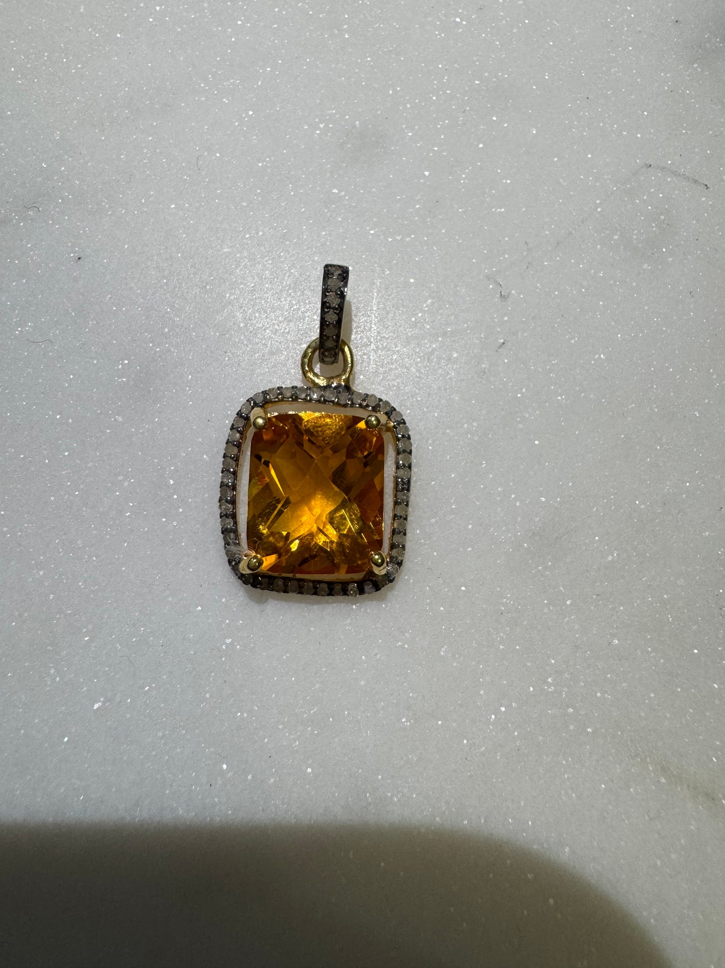 Citrine Sterling Diamond Pendant