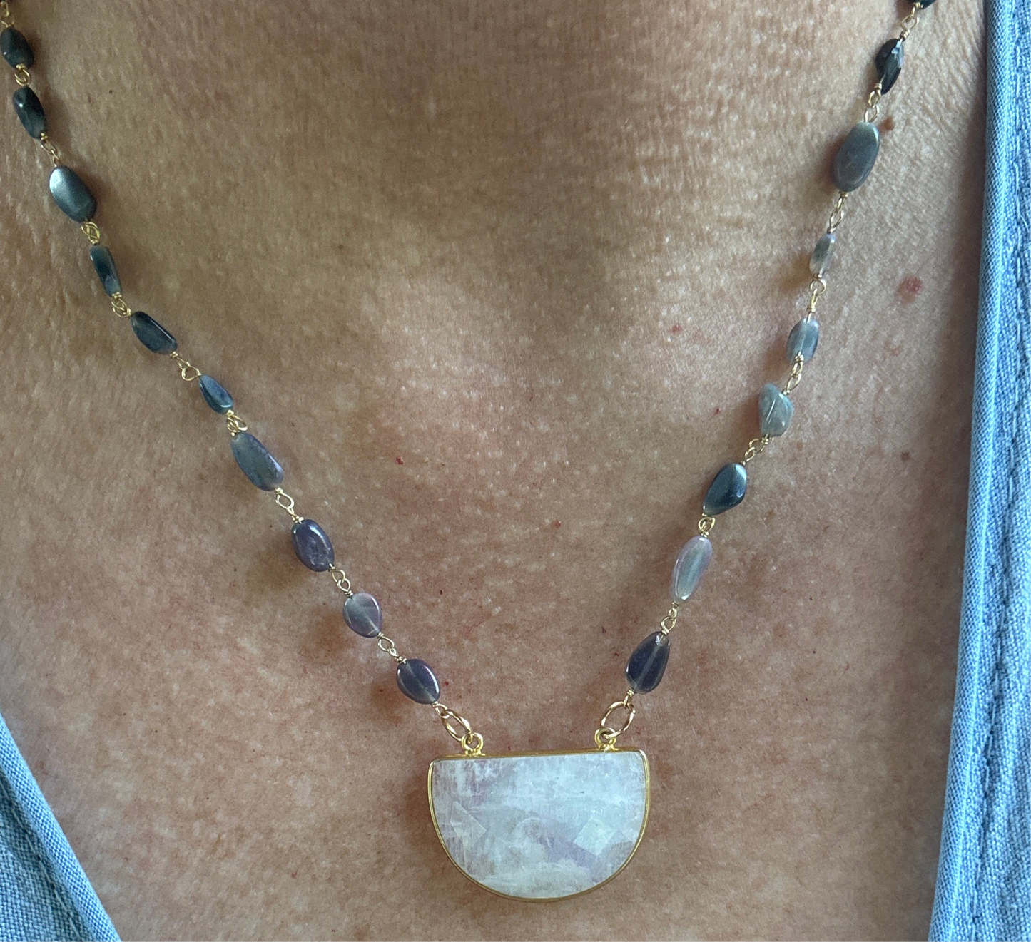 Half Moon Necklace with Black Opal Candy