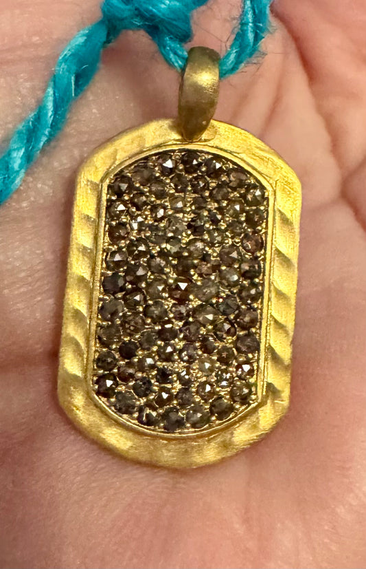 Small gold vermeil and diamond dog tag pendant