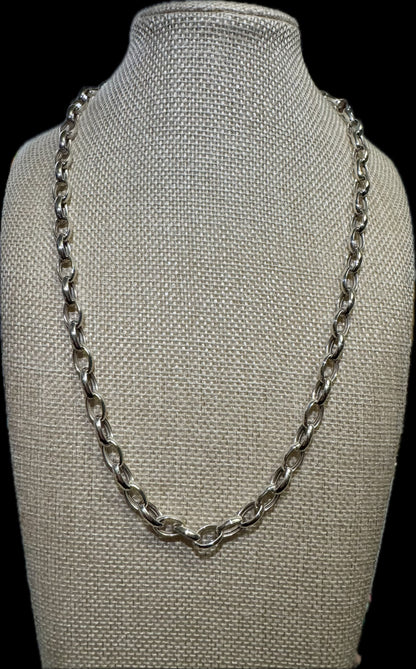 Sterling Silver Oval Necklace with Diamond Clasp