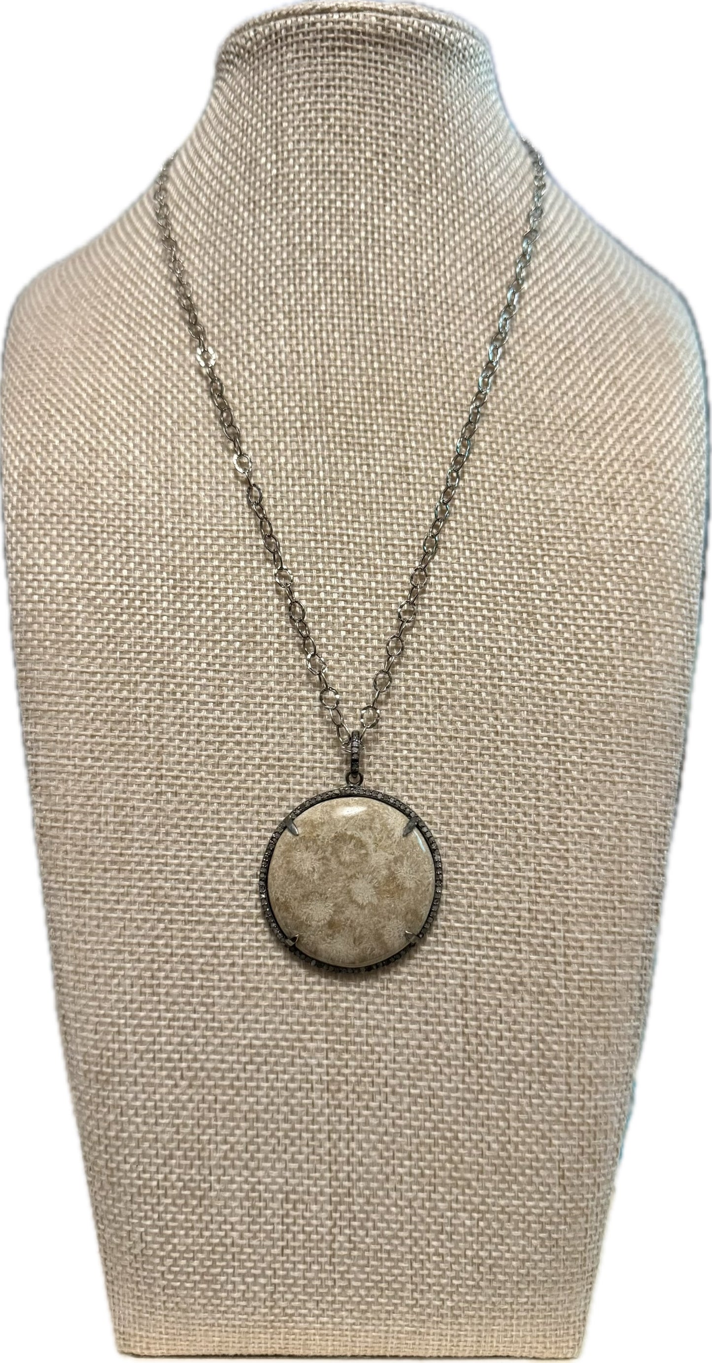 Coral Fossil & Diamond Pendant