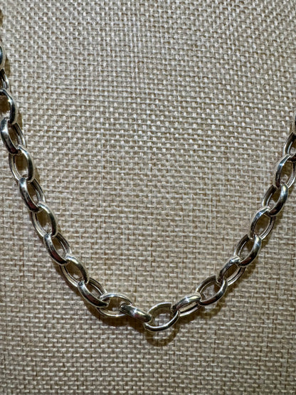 Sterling Silver Oval Necklace with Diamond Clasp