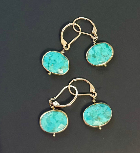 Turquoise Ovals in Gold Bezel Earrings