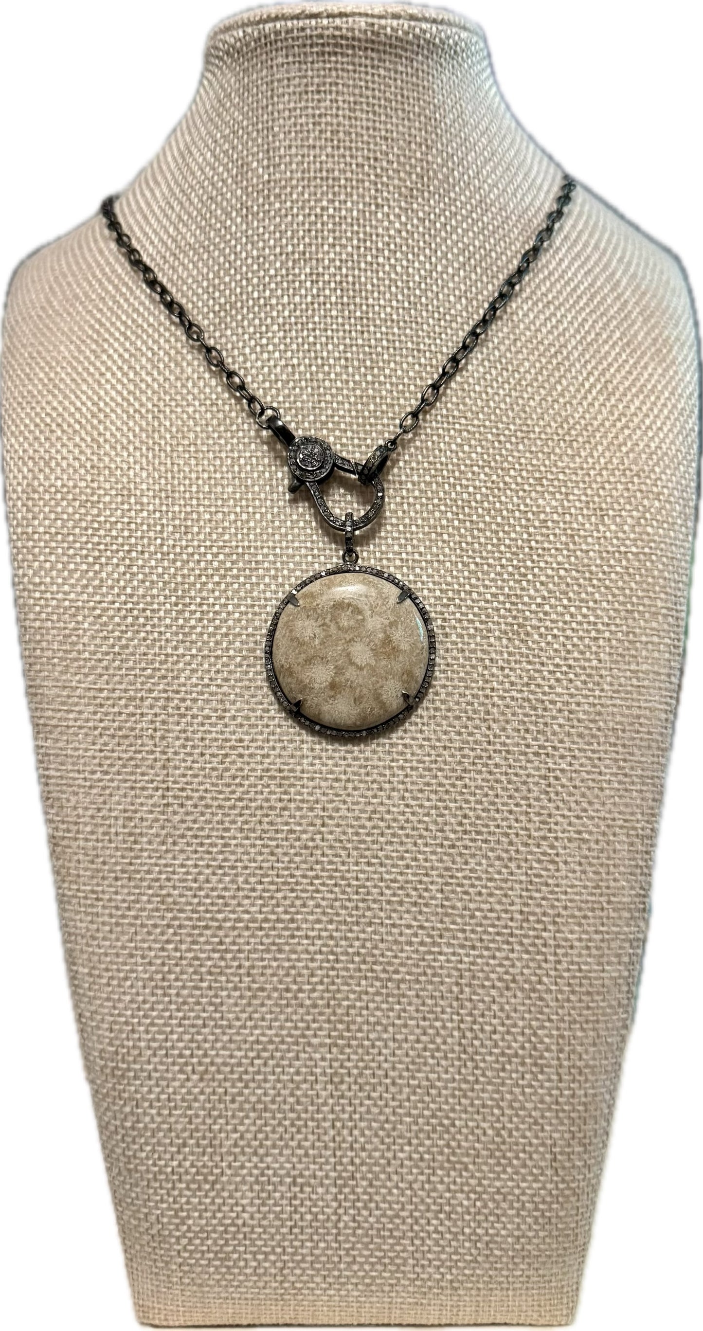 Coral Fossil & Diamond Pendant